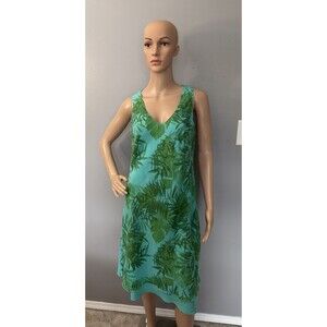 CLICK By Color Me Cotton Linen Layered MIDI Sz M Teal & Green Vintage Dress